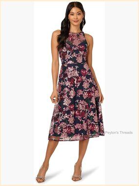 Halter Sequin Midi Dress Sleeveless Illusion Yoke Zip Back